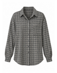 black and white Textured plaid button down shirt
Collard
Front pocket
Button down closure
Cotton/Polyester