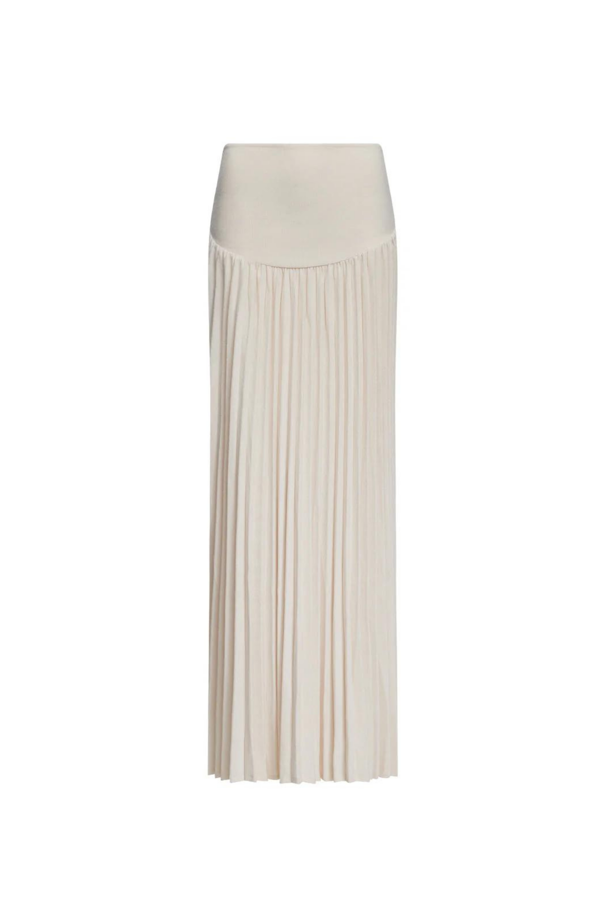 Knit maxi skirt. Elastic wide waistband. Pleated skirt. Fully lined. Slightly sheer. white mxi skirt. white lioness skirt. 