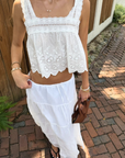 white Tiered maxi skirt
Adjustable drawstring
Lined
Length: 35.5"
Lyocell/Polyester
hamptons east coast outfit
