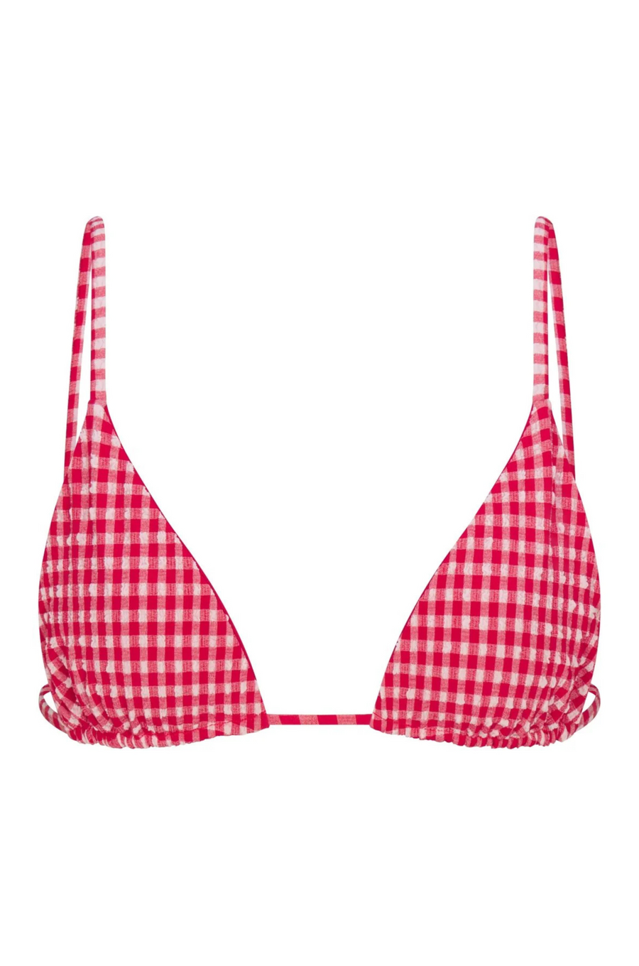 red Gingham printed triangle bikini top
Adjustable over the shoulder straps
Lined
Nylon/Spandex