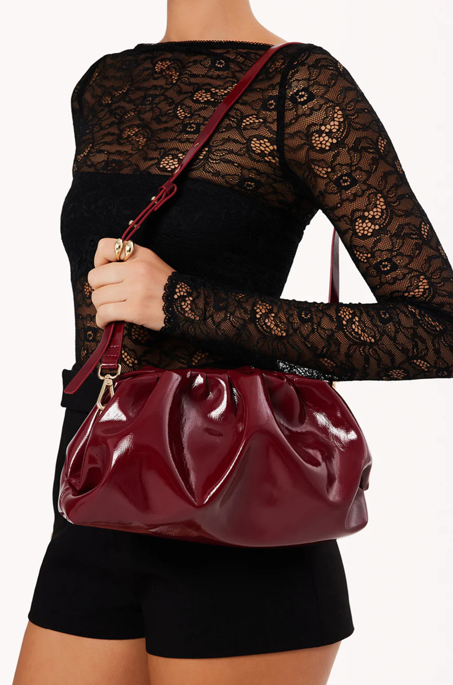 crinkly maroon burgundy clutch bag by billini