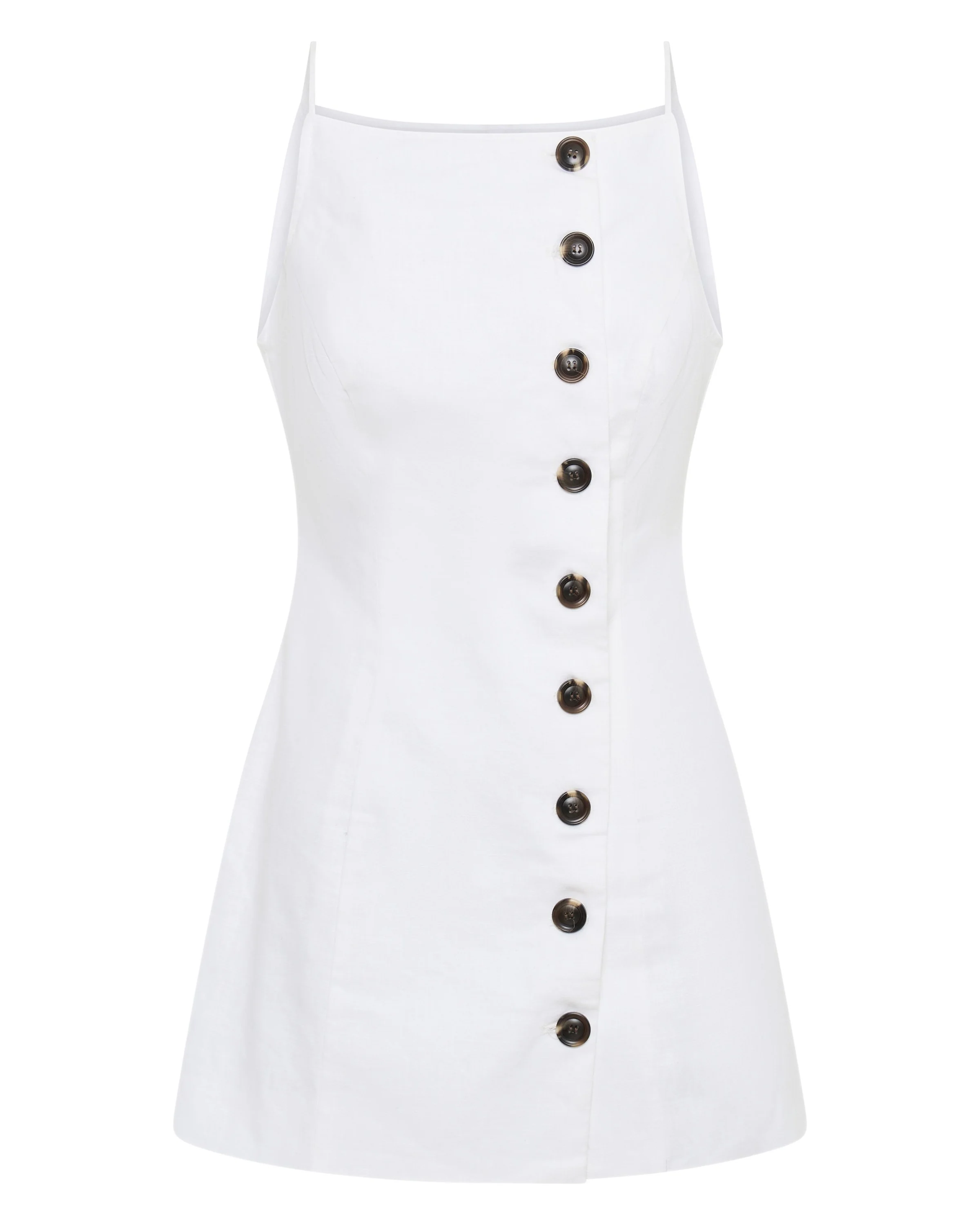 ★GLOWNY★ 34 BUTTON FLY MINI DRESS WHITE 23D0010 White Mini Dress - Flutter Sleeve Dress - Button-Front Dress