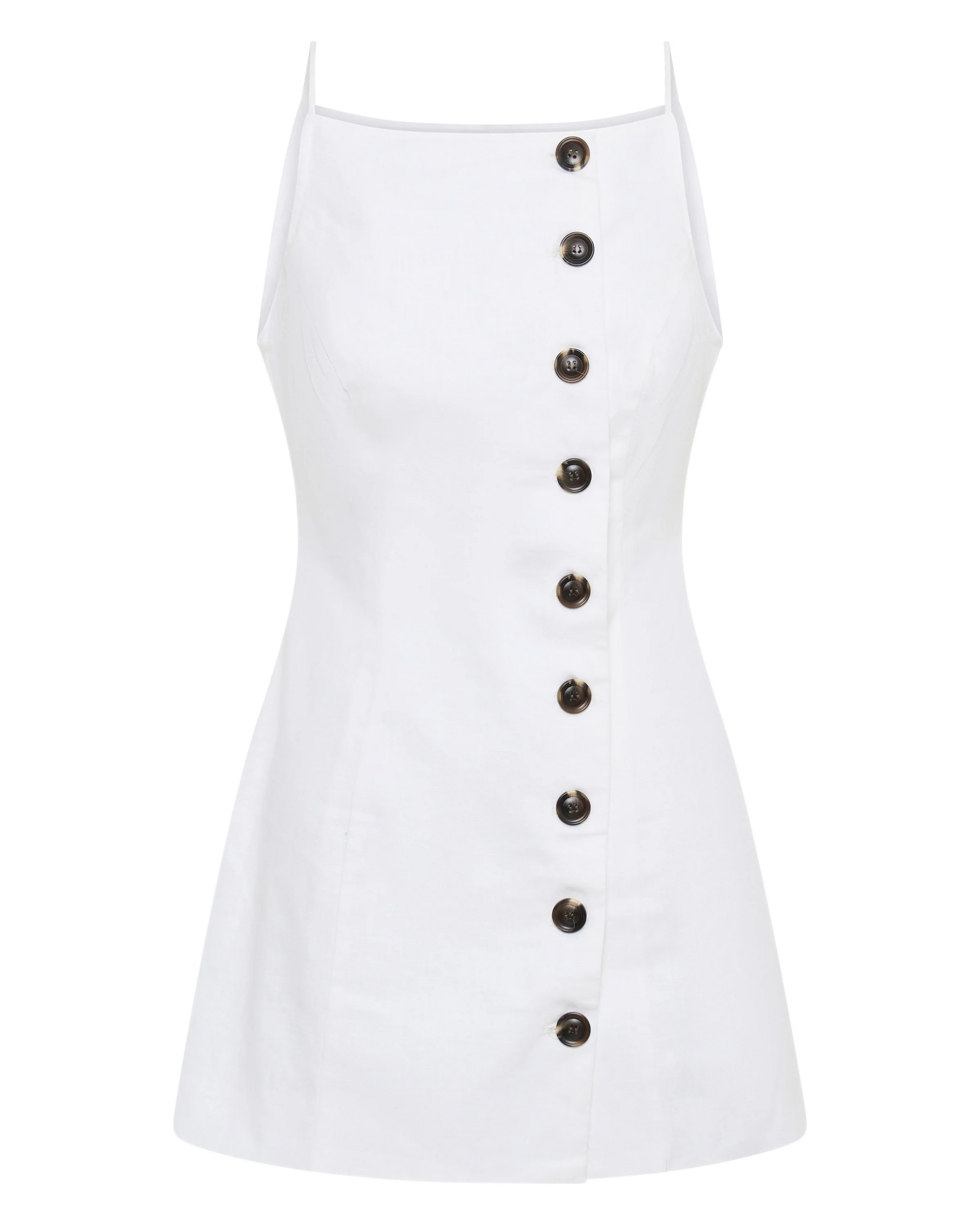 Woven dress. Fixed straps. Front button down closures. Fully lined. Mini dress. White dress. Summer dress. Bridal party dress. Engagement dress. Thin straps