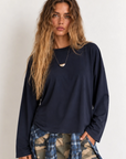 navy blue Smooth long sleeve top
Crew neckline
Unlined