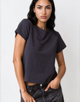 navy blue Crewneck t-shirt top
Short sleeve
Unlined
Cotton/Spandex