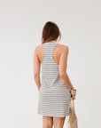 Striped knit dress. Sleeveless. Racerback. Unlined. black and white