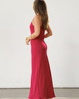Knit maxi dress. Adjustable straps. Partially lined. Guest wedding dress. Pink dress. Magenta dress. Thin straps.