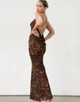 cheetah maxi dress. leopard maxi dress. spaghetti strap. thing strap dress. low back dress. open back dress.