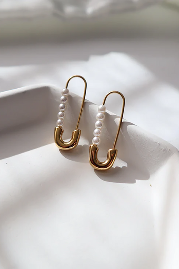 Pearl Safety Pin Earrings by Jessa Jewelry