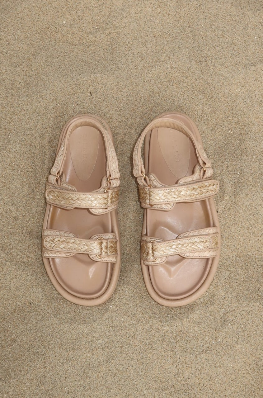 Straw and vegan leather sandals. Adjustable velcro straps. tan sandals. beach shoes. summer sandals. european summer shoes. european summer accessories. european summer outfit inspo