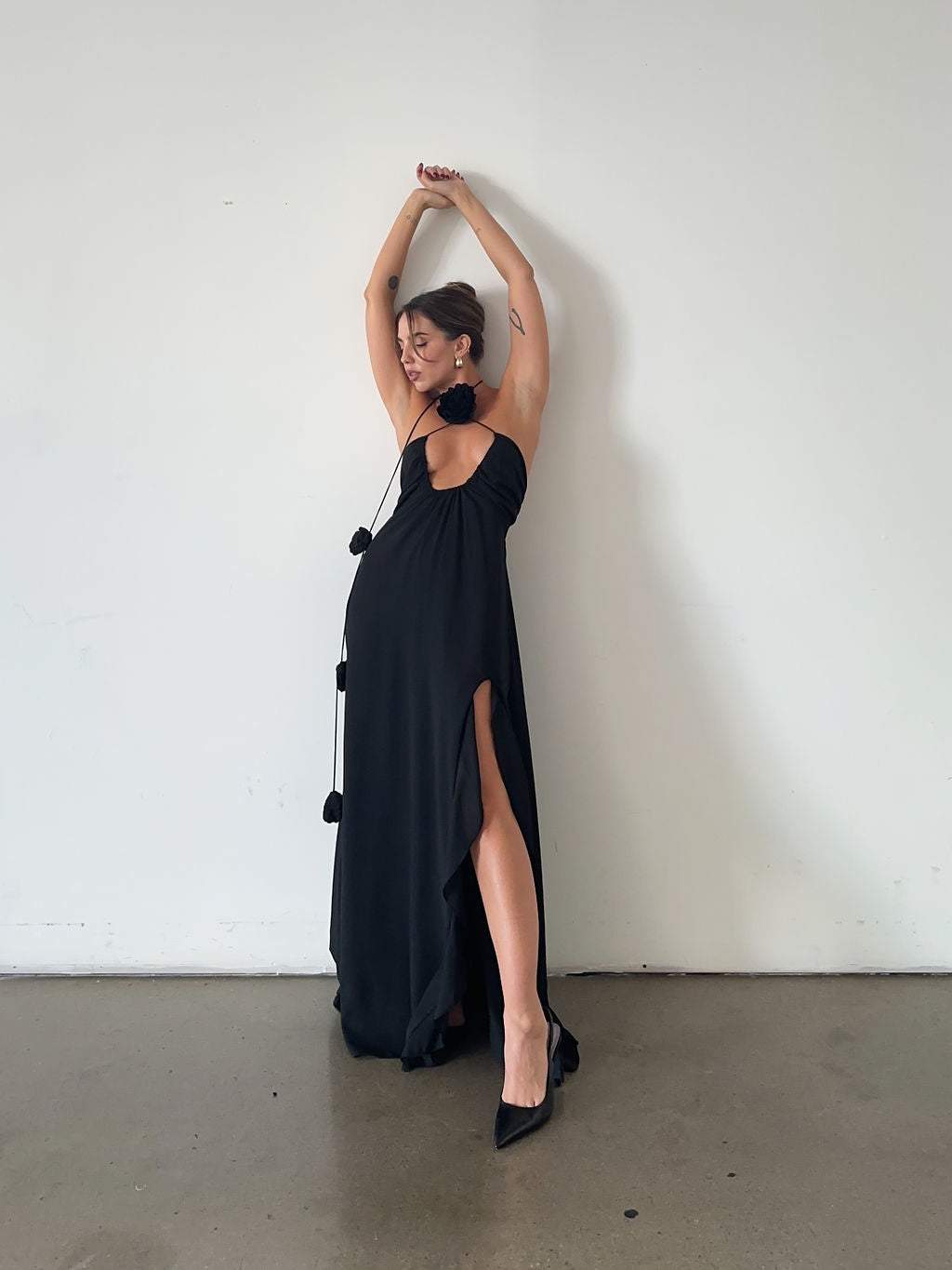black dress with lemons Desiree Maxi by For Love & Black Heels Navy Blue Color:Greige Is a little black sizeguide_clothing
