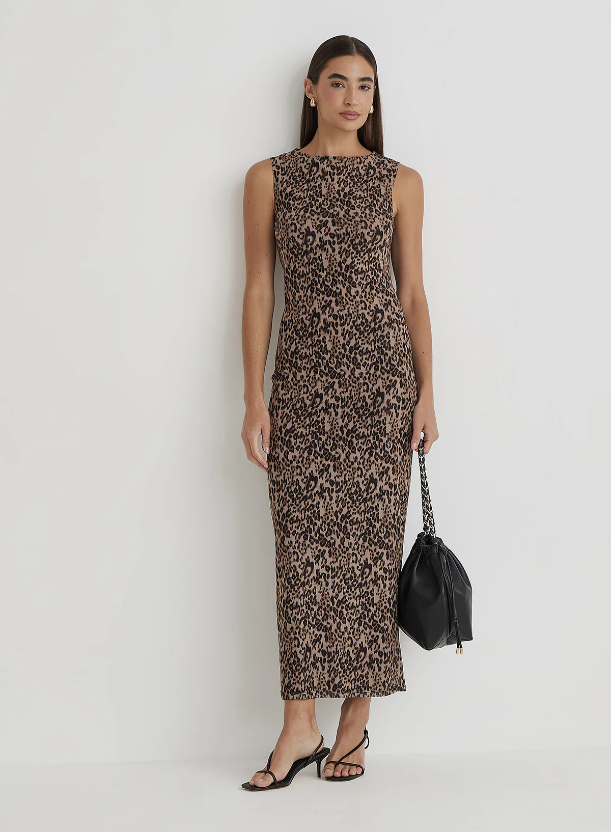 Animal leopard printed knit mesh maxi dress. Sleeveless. Fully lined. fall maxi dress. fall outfit