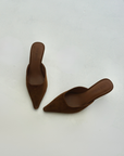 Suede kitten heel
Slide on design
Pointed toe
tan suede heel
camel suede heel
brown suede heel