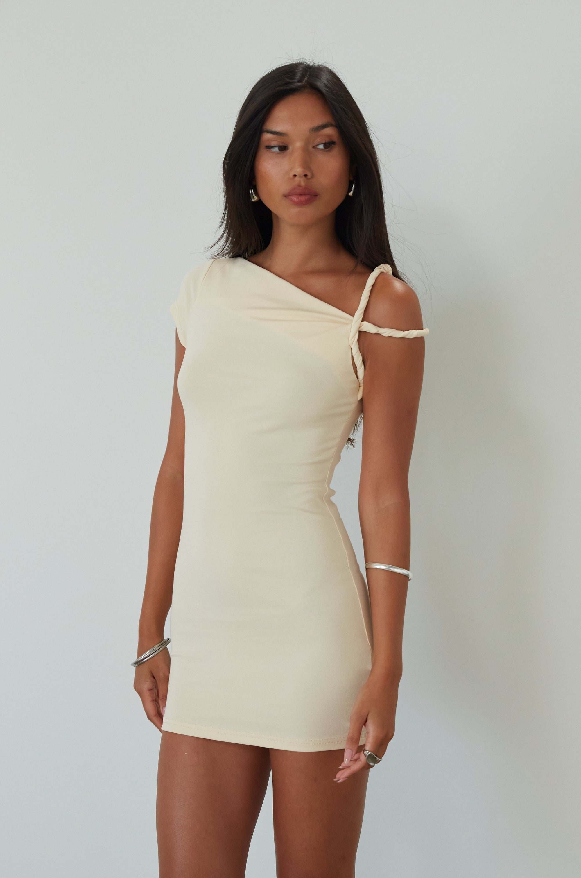 cream mini dress. summer dress. everyday dress. twist strap