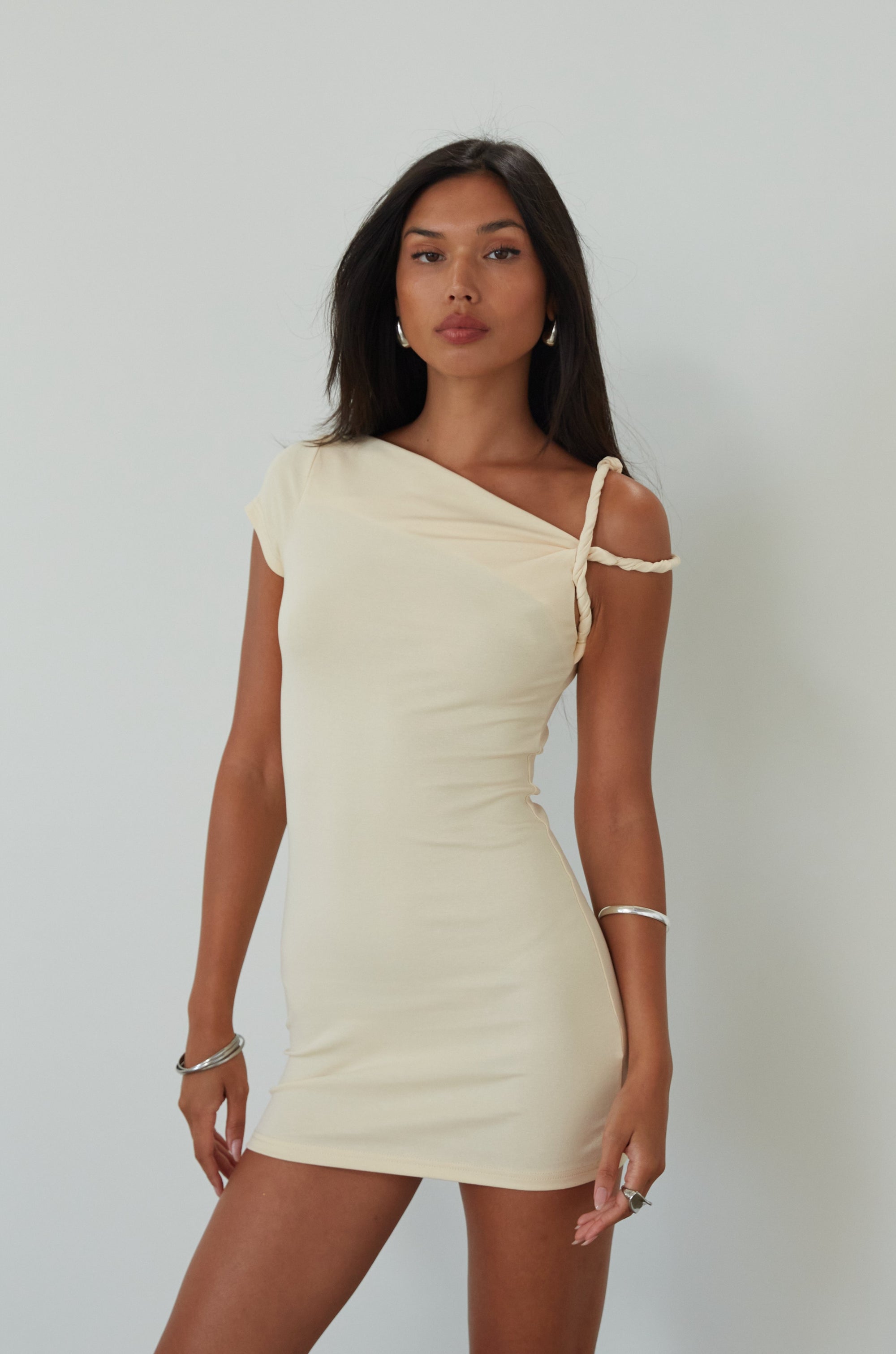 cream mini dress. summer dress. everyday dress. twist strap