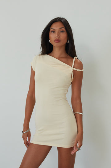 cream mini dress. summer dress. everyday dress. twist strap