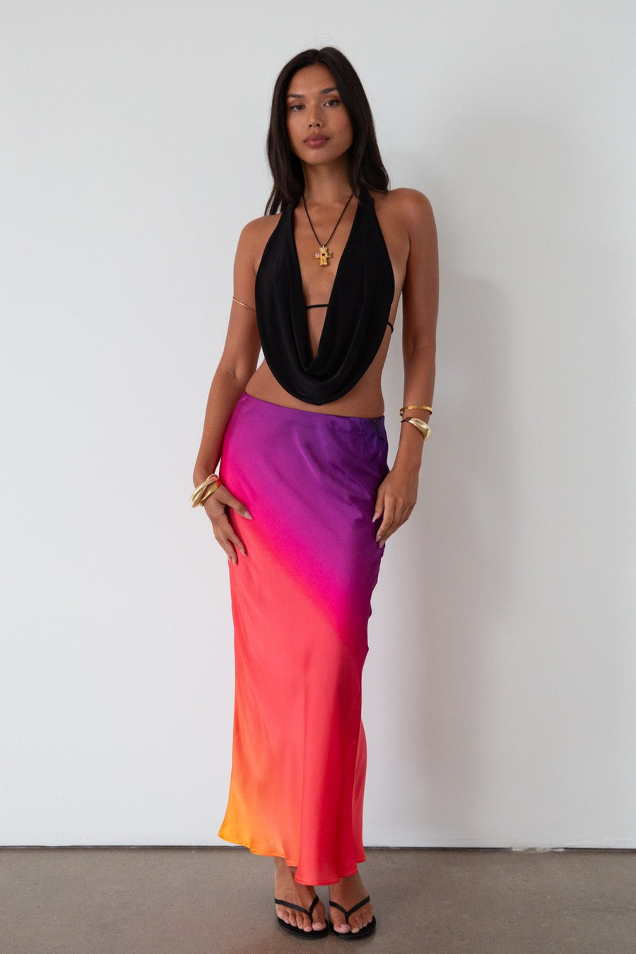 Satin maxi skirt. Elastic waistband. Unlined. sunet maxi skirt. going out skirt. going out outfit.