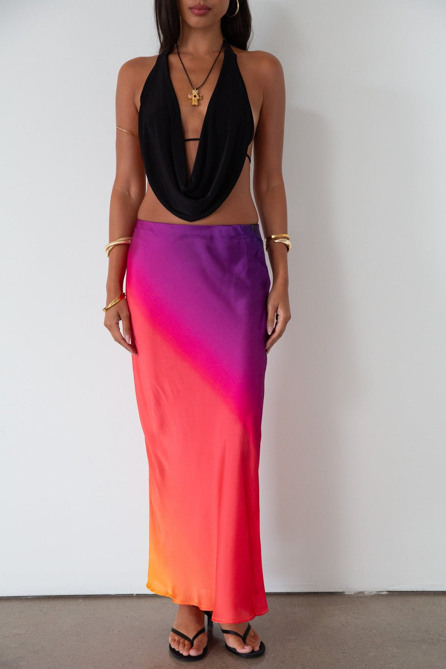 Satin maxi skirt. Elastic waistband. Unlined. sunet maxi skirt. going out skirt. going out outfit.
