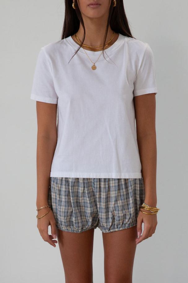 Plaid woven shorts. Elastic waist and leg openings. Unlined. bloomers. blue plaid bloomer shorts. fall transition outfit