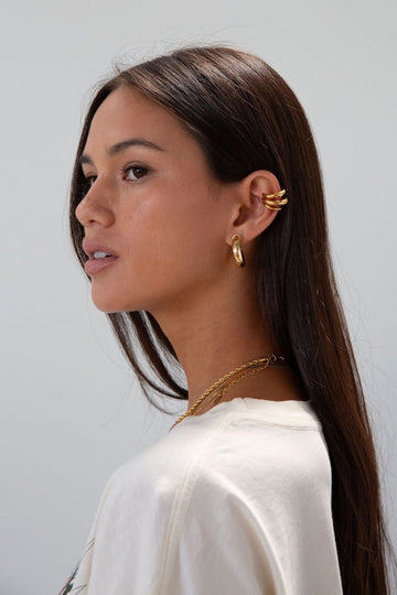 18K Gold Non-Tarnish Trilayer C Hoop Ear Cuff 18K. Gold Plating Stainless Steel.