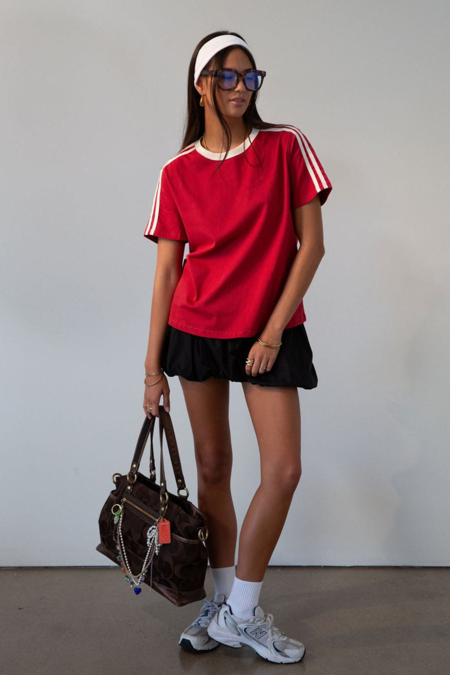 red Knit tee. Crewneck. Striped short sleeves. Unlined. red tee. red tshirt