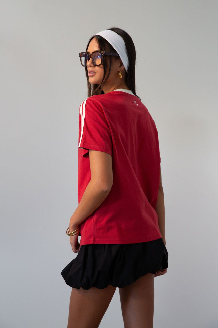 red Knit tee. Crewneck. Striped short sleeves. Unlined. red tee. red tshirt