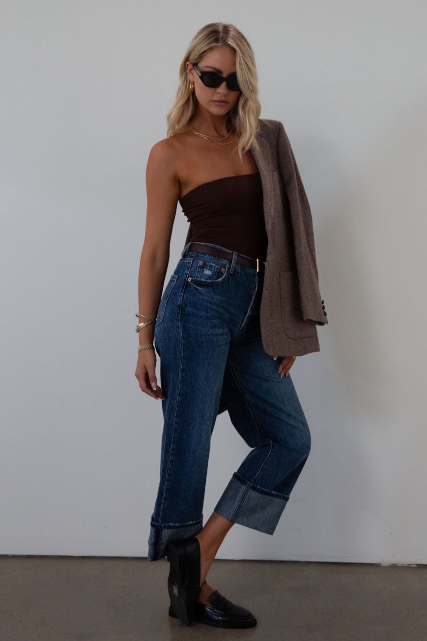 Ribbed knit tube top. Elastic neckline. Fully lined. brown tube top. brown crop top. fall top. fall outfit. fall transition outfit