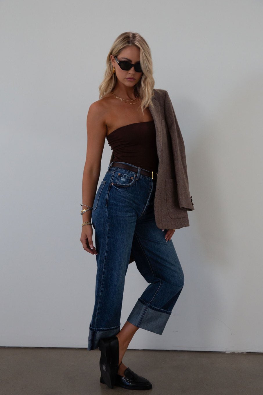 Faded high rise straight leg jean. Button fly. Five pocket construction. Cuffed hems. Unlined. pistola jeans. fall outfit. fall pants