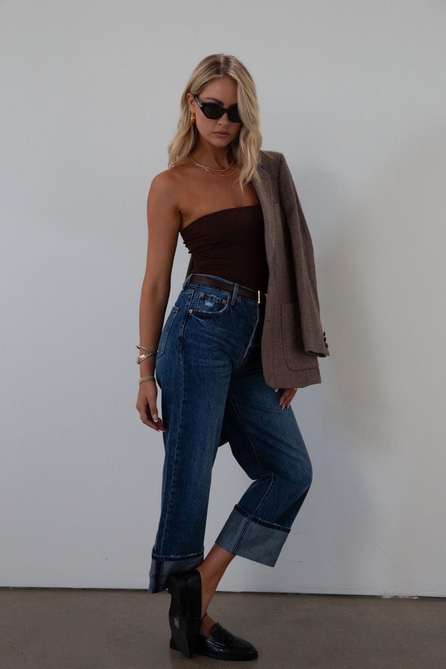 Faded high rise straight leg jean. Button fly. Five pocket construction. Cuffed hems. Unlined. pistola jeans. fall outfit. fall pants