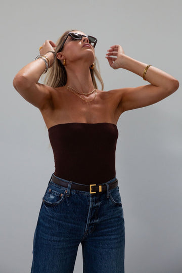 Ribbed knit tube top. Elastic neckline. Fully lined. brown tube top. brown crop top. fall top. fall outfit. fall transition outfit