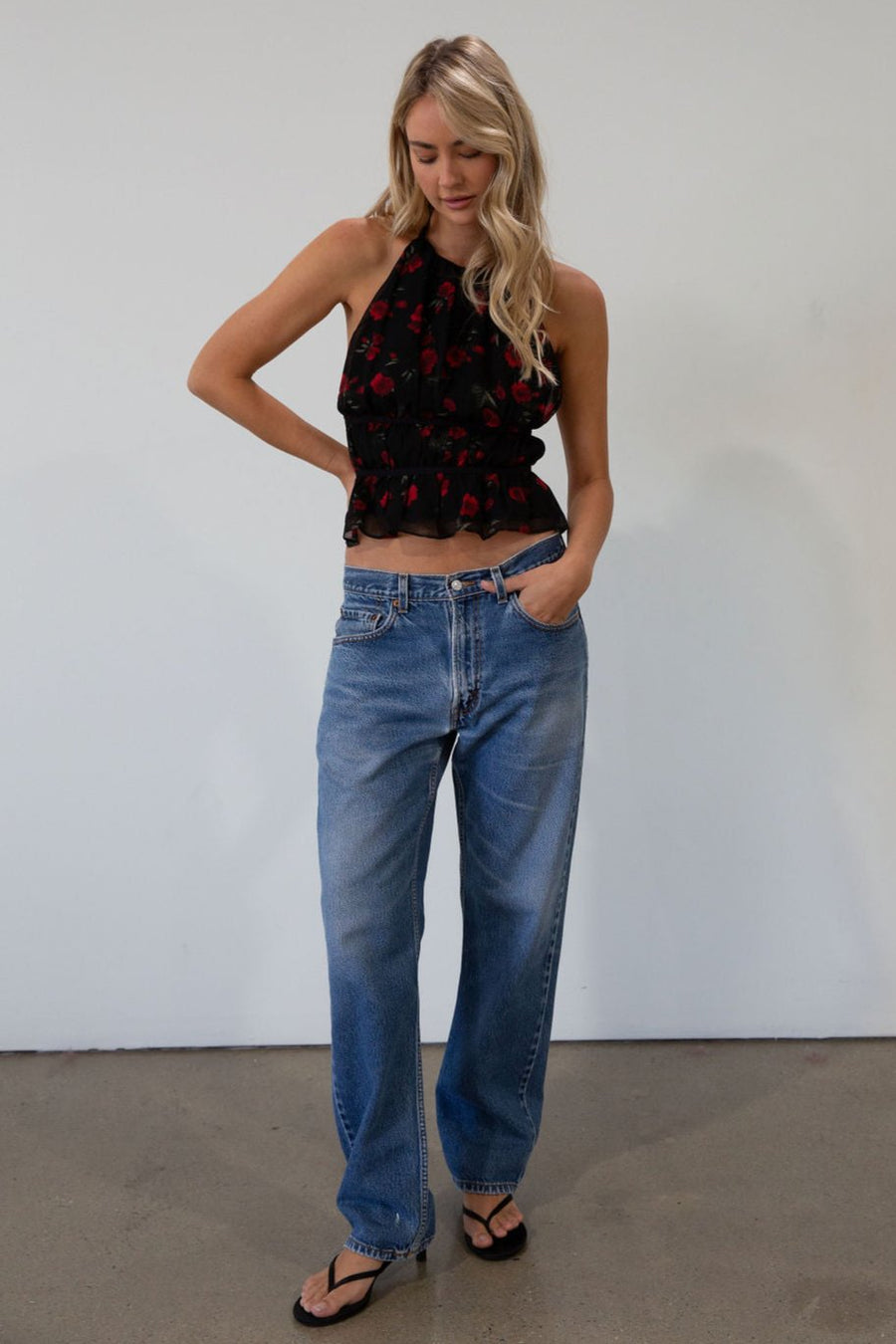 Floral printed chiffon crop top. Adjustable halter neckline with tie closure. Adjustable back tie closures. Fully lined. rose shirt. going out top. fall top. fall going out top. fall outfit