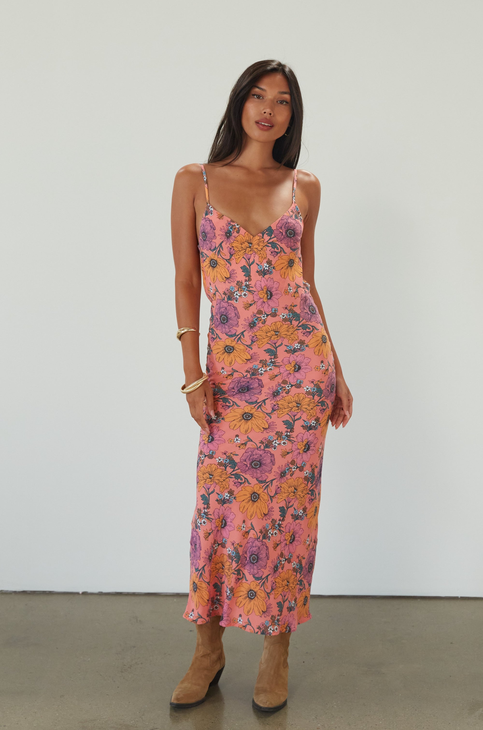Printed chiffon maxi dress. Adjustable straps. Unlined. floral maxi dress. summer dress. wedding guest dress. spaghetti strap dress