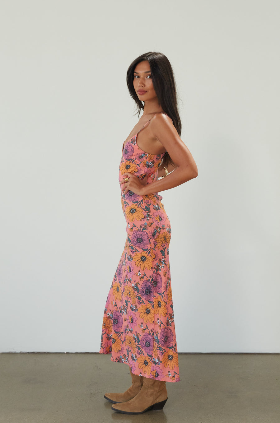 Printed chiffon maxi dress. Adjustable straps. Unlined. floral maxi dress. summer dress. wedding guest dress. spaghetti strap dress