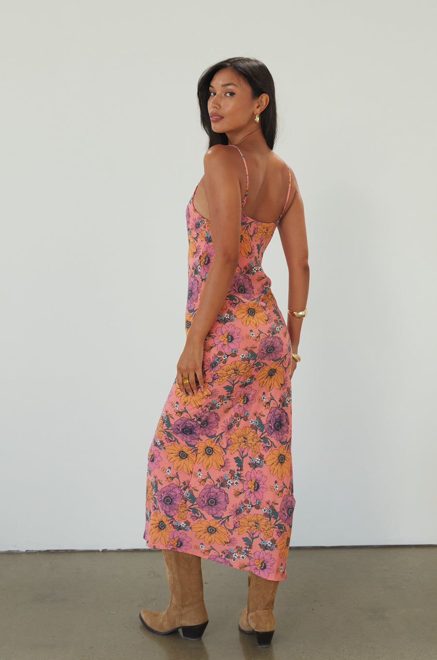 Printed chiffon maxi dress. Adjustable straps. Unlined. floral maxi dress. summer dress. wedding guest dress. spaghetti strap dress