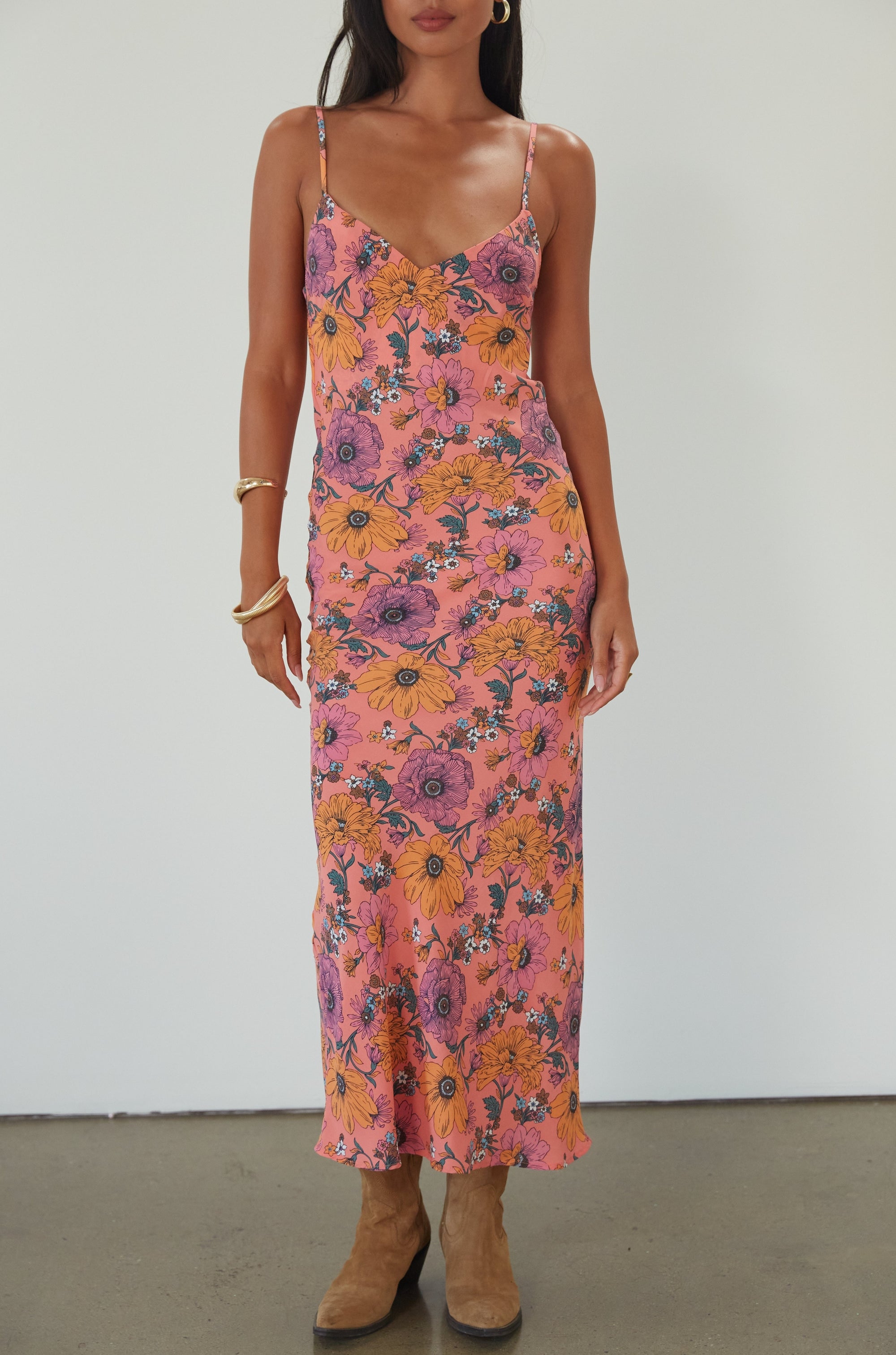 Printed chiffon maxi dress. Adjustable straps. Unlined. floral maxi dress. summer dress. wedding guest dress. spaghetti strap dress