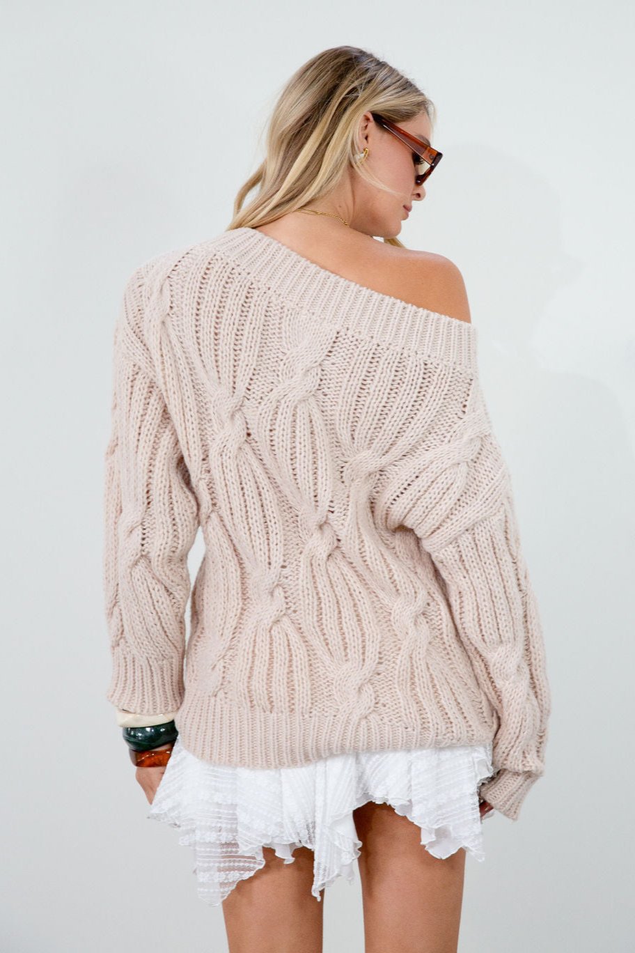 Crochet cable knit sweater. Crewneck. Long sleeves. Unlined. ivory sweater. oversized sweater. taupe sweater. fall sweater
