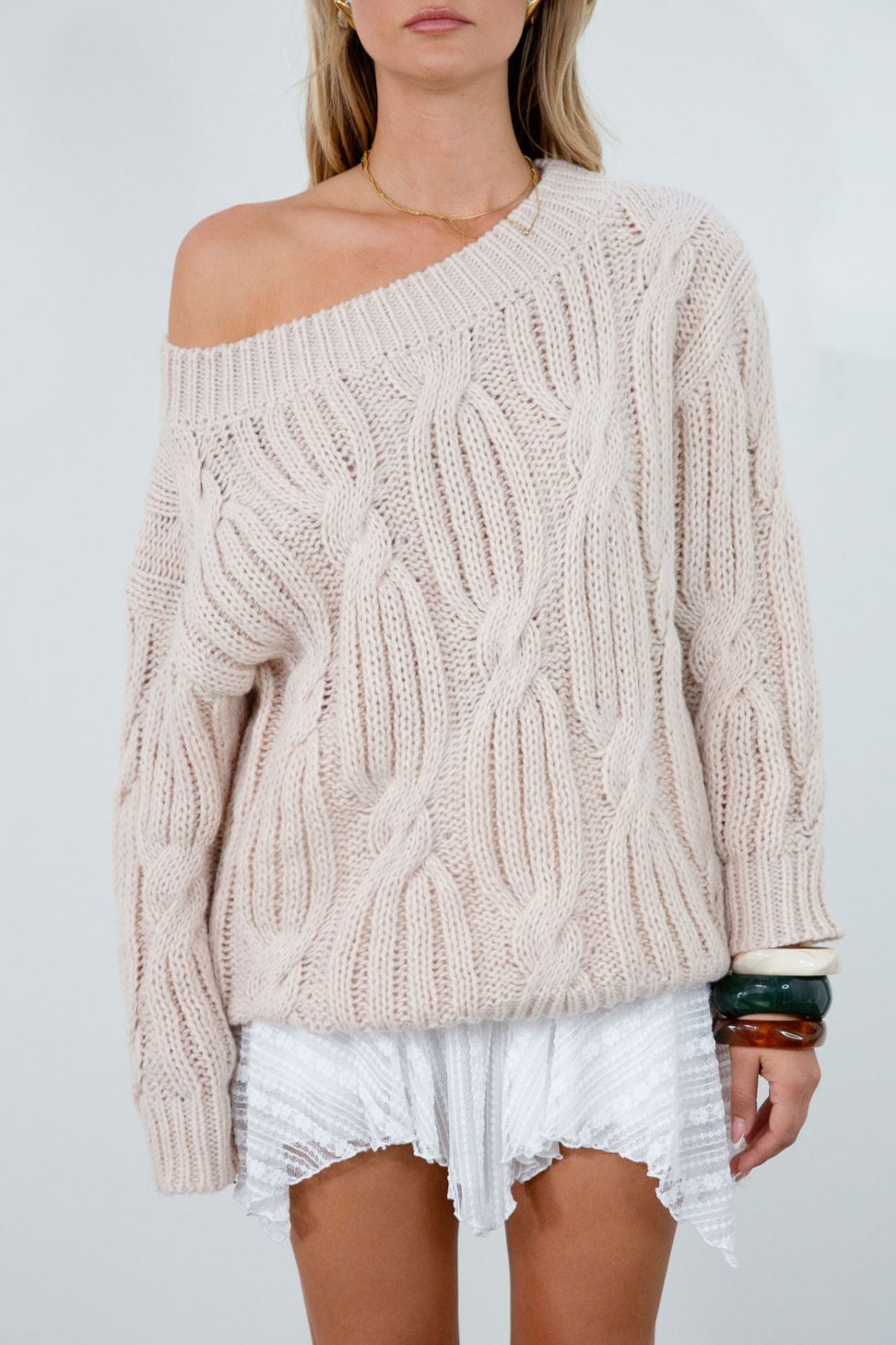 Crochet cable knit sweater. Crewneck. Long sleeves. Unlined. ivory sweater. oversized sweater. taupe sweater. fall sweater