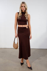 fall set. mock neck top. midi skirt. brown skirt set. fall vacation. 