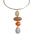 orange Statement necklace
Stacked stone pendant
Collar-style neck wire
Lobster clasp closure