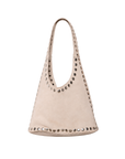 Beige suede tote bag with studded details