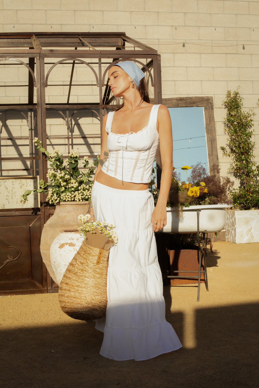 Tiered woven maxi skirt. Elastic waistband. Side pockets. Fully lined. European summer vacation. European summer outfit. European summer. European summer skirt. European summer aesthetic. Tuscany outfit inso. Tuscany aesthetic. Summer skirt. white maxi skirt. summer outfit. everyday skirt. vacation skirt. outfit to wear to tuscany. 