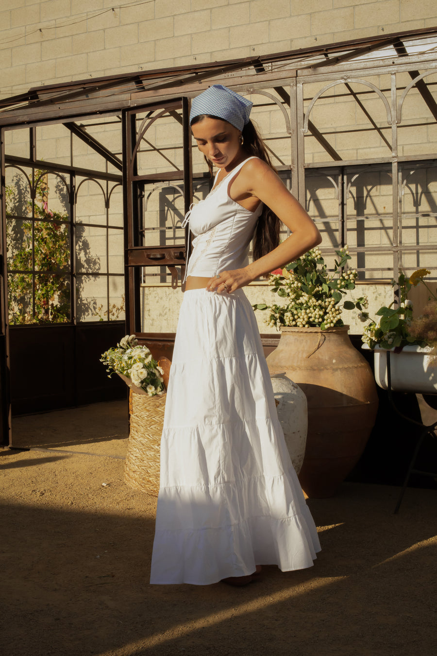 Tiered woven maxi skirt. Elastic waistband. Side pockets. Fully lined. European summer vacation. European summer outfit. European summer. European summer skirt. European summer aesthetic. Tuscany outfit inso. Tuscany aesthetic. Summer skirt. white maxi skirt. summer outfit. everyday skirt. vacation skirt. outfit to wear to tuscany. 
