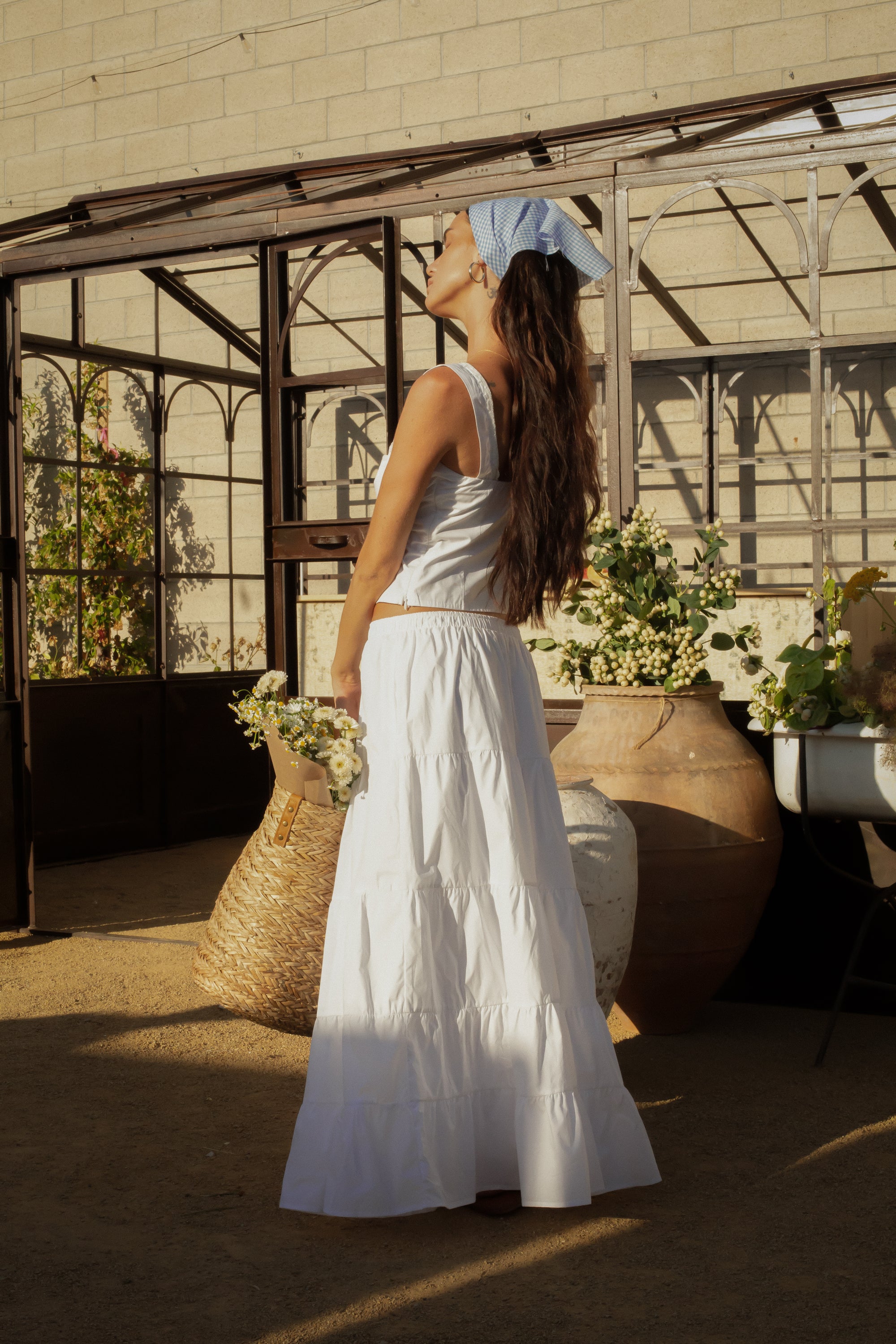 Tiered woven maxi skirt. Elastic waistband. Side pockets. Fully lined. European summer vacation. European summer outfit. European summer. European summer skirt. European summer aesthetic. Tuscany outfit inso. Tuscany aesthetic. Summer skirt. white maxi skirt. summer outfit. everyday skirt. vacation skirt. outfit to wear to tuscany. 