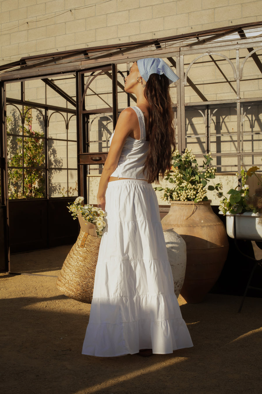Tiered woven maxi skirt. Elastic waistband. Side pockets. Fully lined. European summer vacation. European summer outfit. European summer. European summer skirt. European summer aesthetic. Tuscany outfit inso. Tuscany aesthetic. Summer skirt. white maxi skirt. summer outfit. everyday skirt. vacation skirt. outfit to wear to tuscany. 