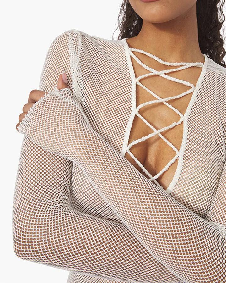 V-Neck Lace Up Mini by We Wore What - FINAL SALE V-Neck Lace Up Mini by We Wore What - FINAL SALE