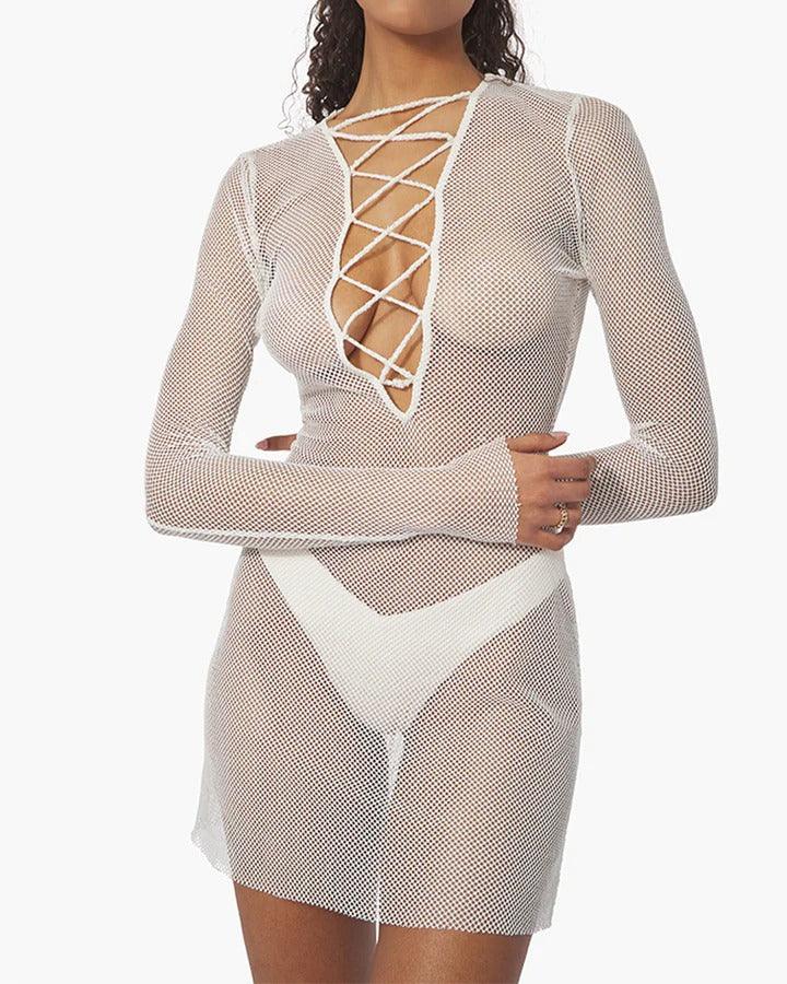 V-Neck Lace Up Mini by We Wore What - FINAL SALE - SHOPLUNAB