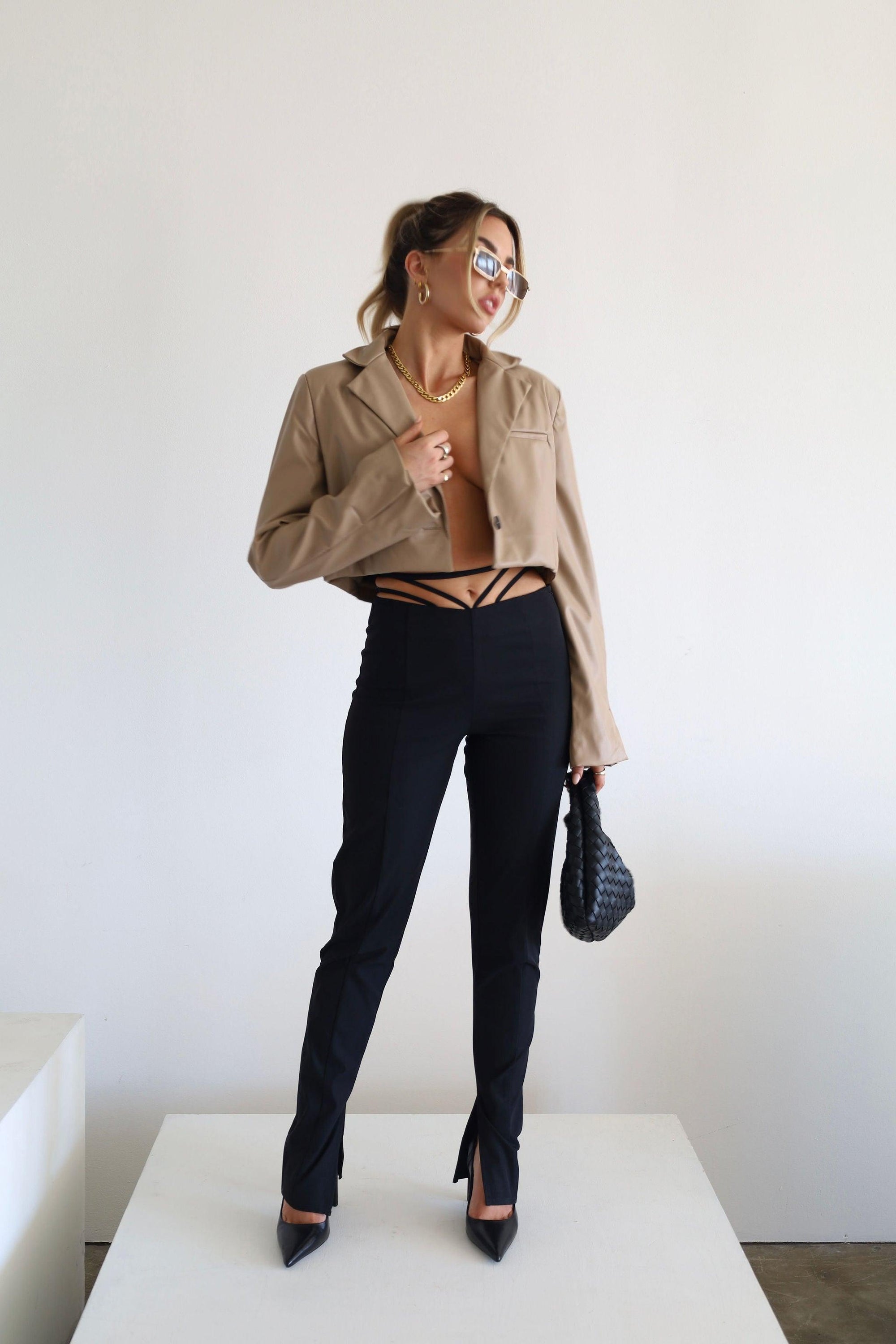 Downtown Crop Leather Blazer - FINAL SALE - SHOPLUNAB
