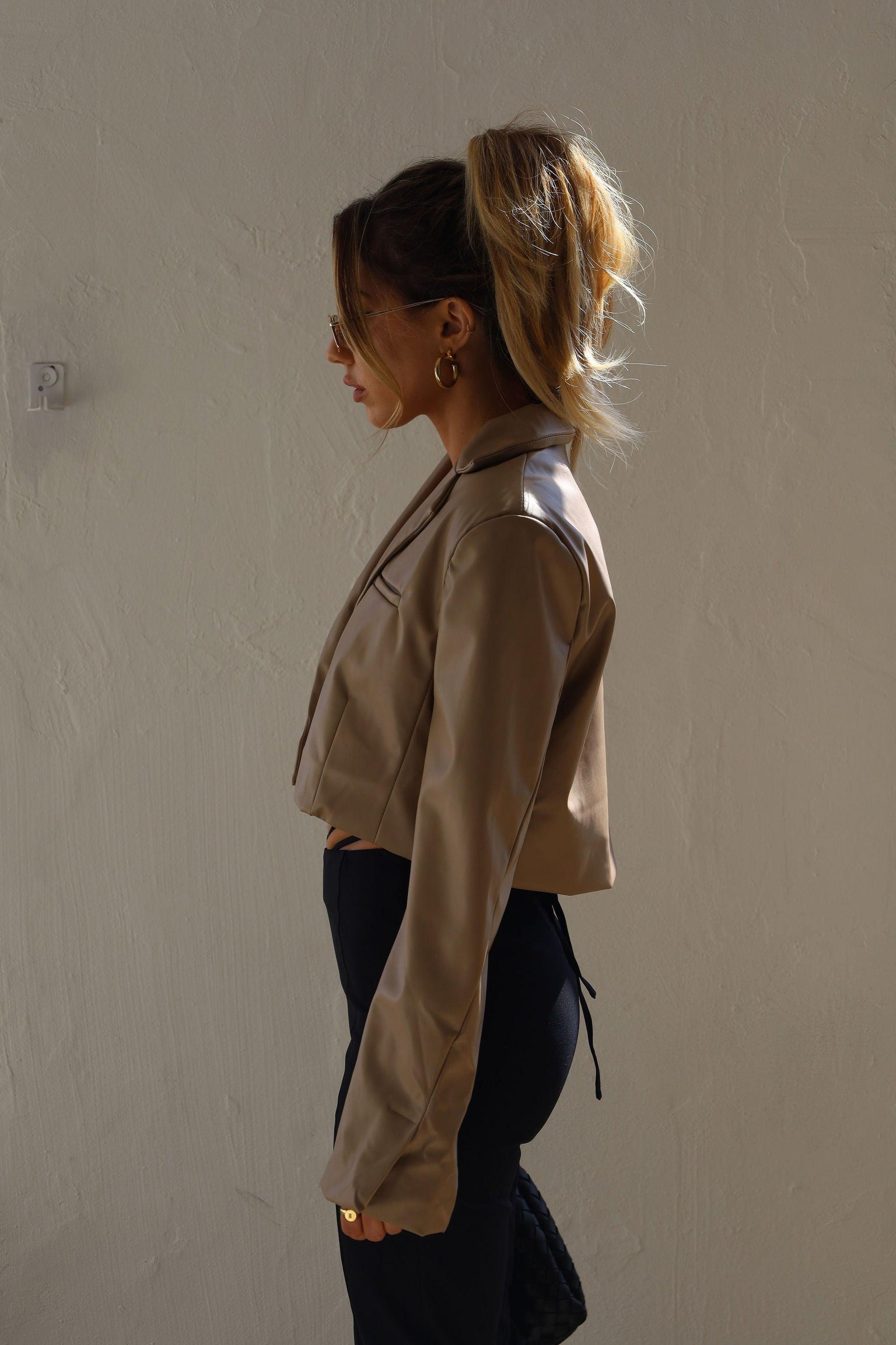 Downtown Crop Leather Blazer - FINAL SALE - SHOPLUNAB