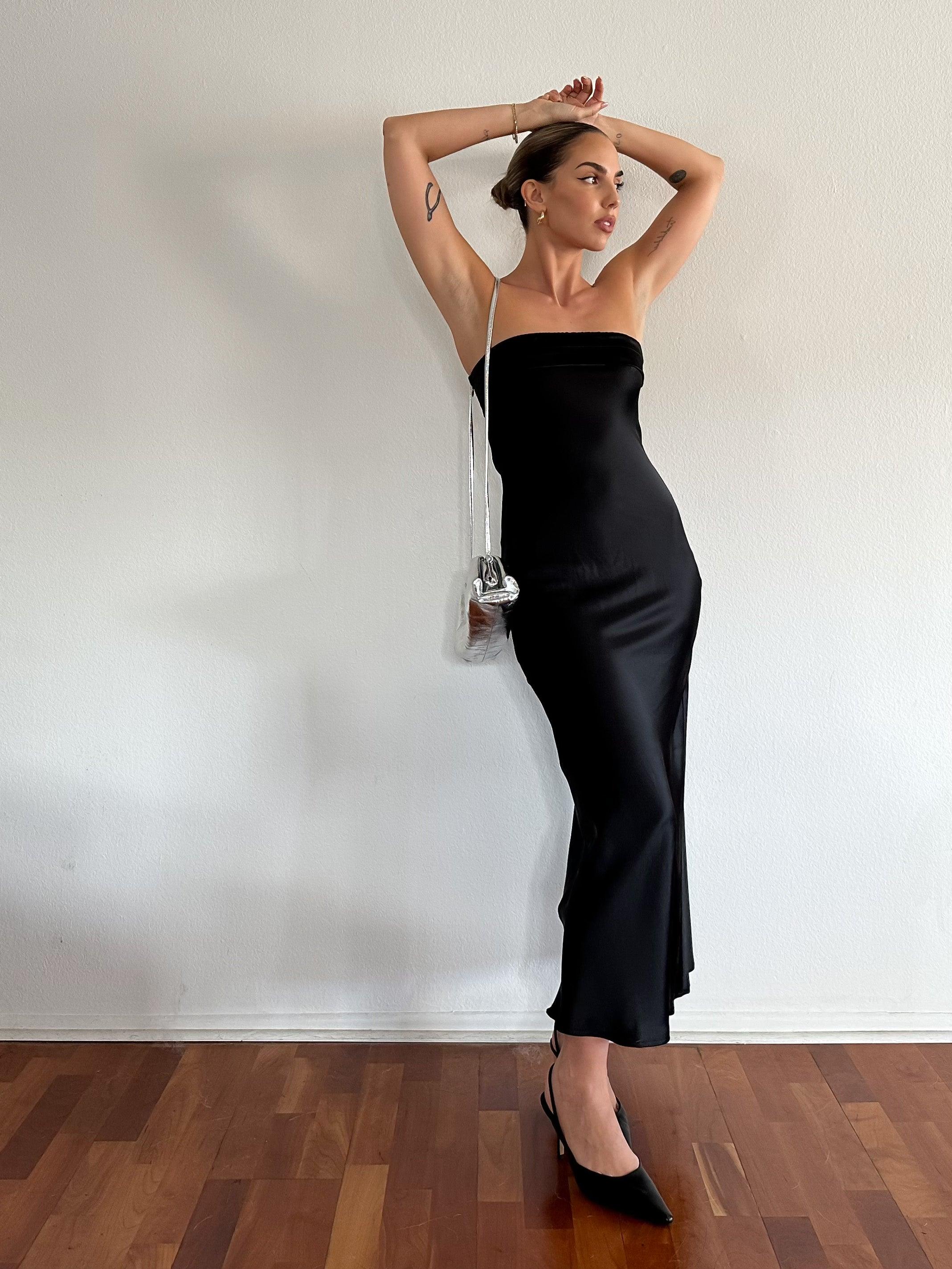 satin maxi dress sale lodie Pink off-shoulder corset satin maxi dress (Final Sale-US Only), M / Pink