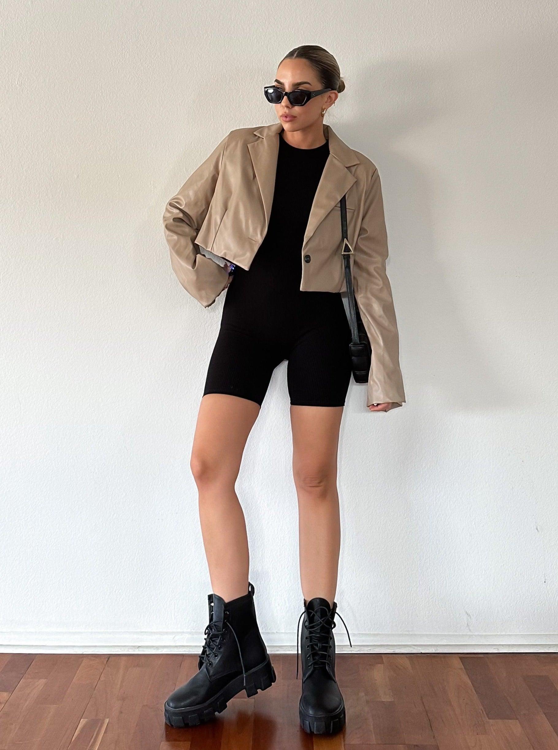 Downtown Crop Leather Blazer - FINAL SALE - SHOPLUNAB
